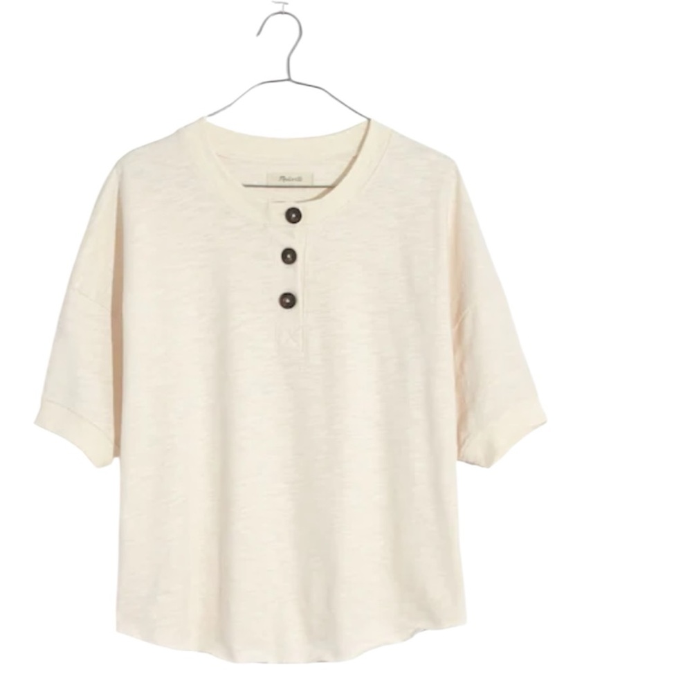 Madewell Antique Cream Raw Edge Henley Short Sleeve Tee Woman's Size Small